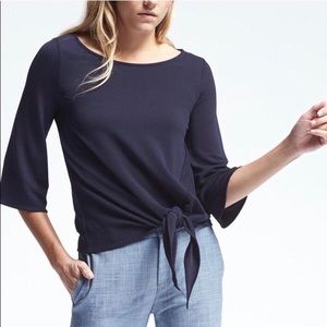 Banana Republic Navy Blue Front Tie Blouse
